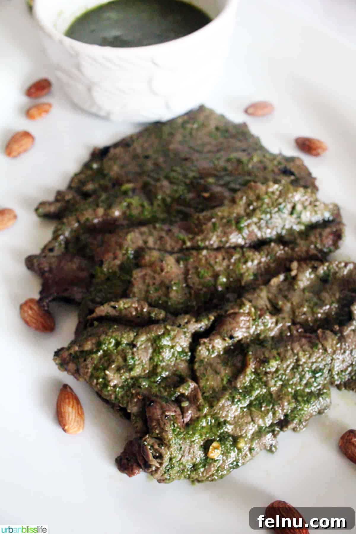 Grilled Steak with Basil Pesto 3 Pesto steak with almonds