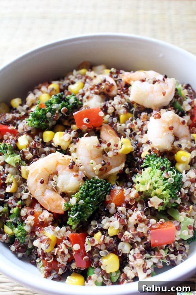 Shrimp Quinoa Garden Bowl 2 Flavorful Shrimp Quinoa Bowl with colorful mixed vegetables, a healthy and quick meal