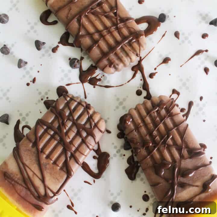 Dairy-free vegan chocolate peanut butter popsicles, a perfect summer treat.
