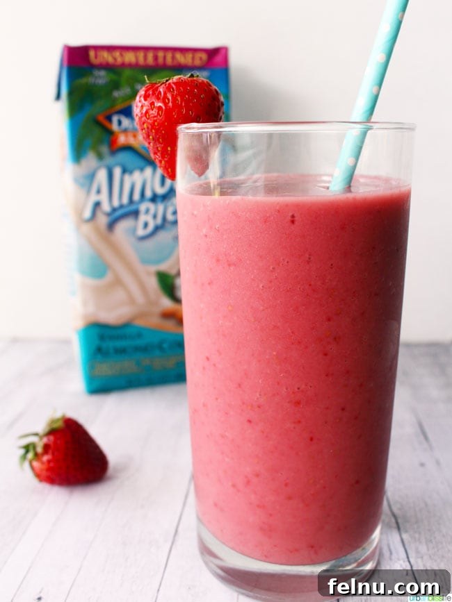 End-of-Summer Strawberry Bliss Smoothie 7 Strawberry Smoothie in Tall Glass