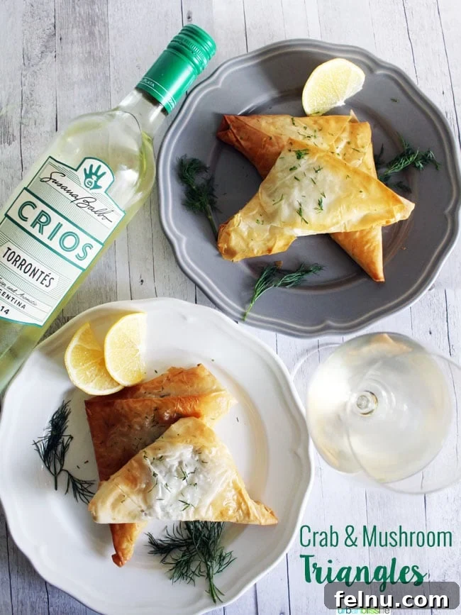 Forest and Ocean Crab Puffs 12 Crab and Mushroom Puff Pastry Triangle Appetizer recipe on UrbanBlissLife.com