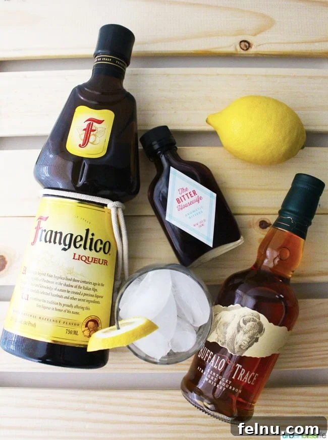 Ingredients for Hazelnut Bourbon Sour cocktail