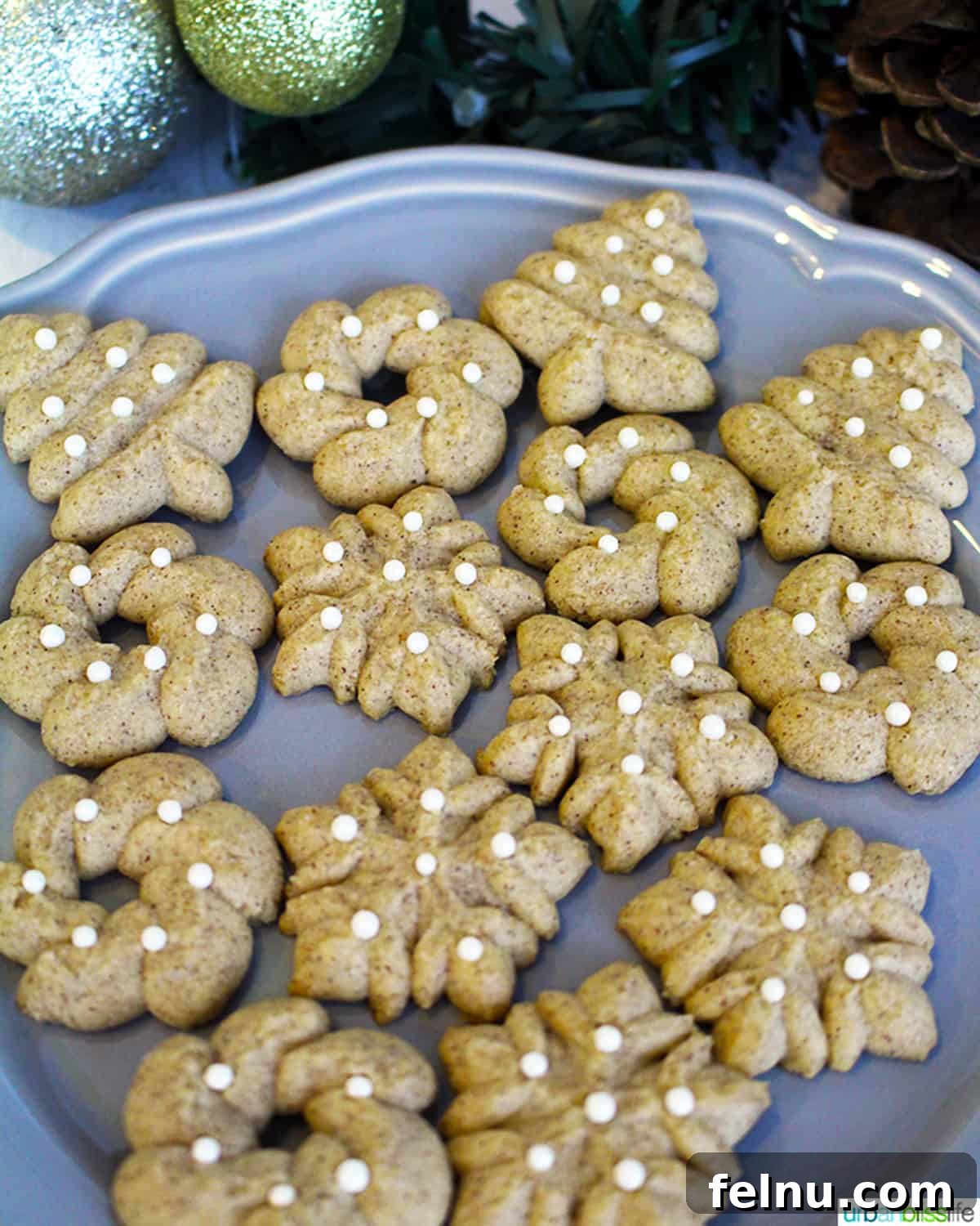 Cinnamon Swirl Delights 2 Cinnamon Christmas Spritz Cookies on a plate