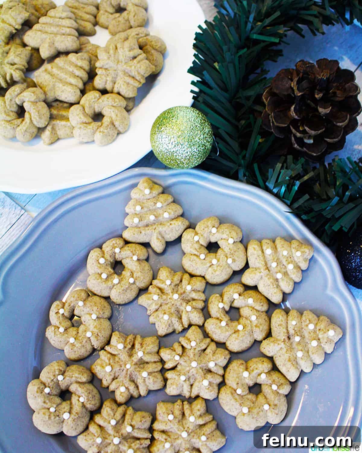 Cinnamon Swirl Delights 10 Two plates of Cinnamon Spritz Cookies