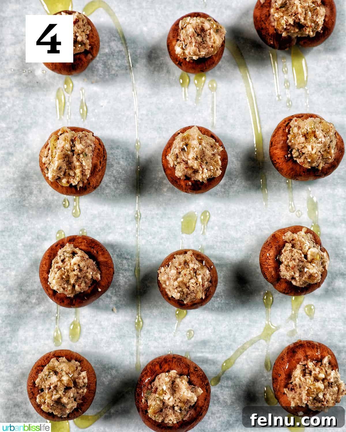 Vegan Delight: Savory Mushroom Caps 9 Drizzling olive oil over Vegan Stuffed Mushrooms