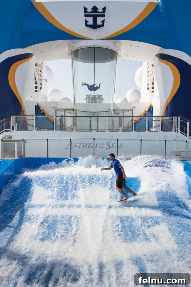 Family Fun Aboard Anthem of the Seas 19 FlowRider surfing simulator on Anthem of the Seas