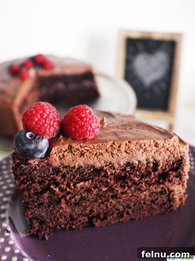 Easy Vegan Chocolate Cake slice on plate