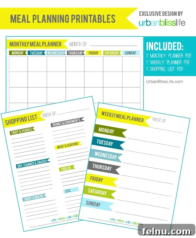 Printable Meal Prep and Birthday Party Planner 5 Free Printable Meal Planning Set by UrbanBlissLife.com