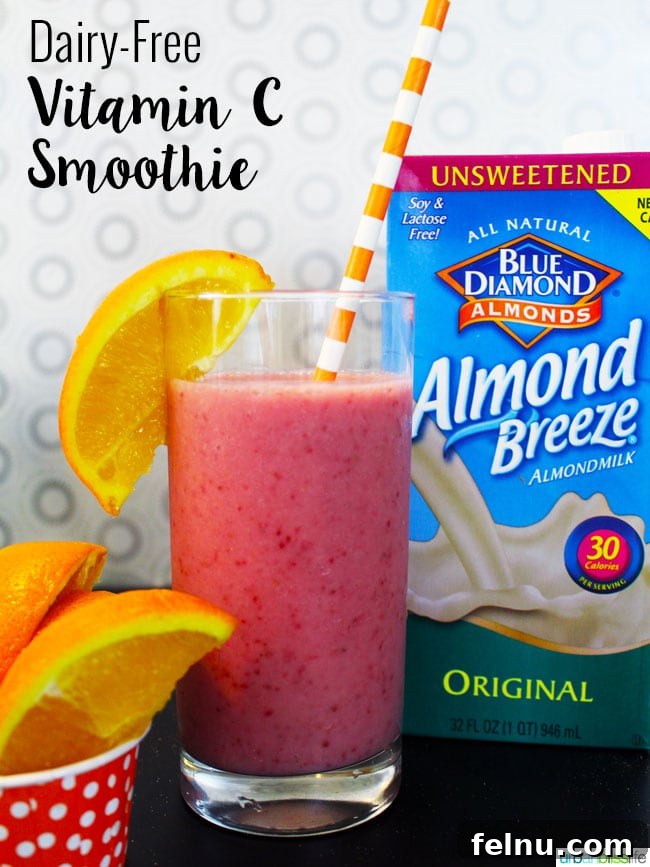 Radiant C Almond Smoothie 6 Dairy-Free Vitamin C Almond Milk Smoothie with fresh oranges and strawberries
