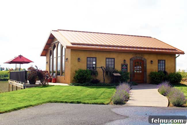 Walla Walla's Pepper Bridge Winery 3 The exterior of Pepper Bridge Winery in Walla Walla, Washington, featuring its inviting architecture amidst the vineyards, as seen on UrbanBlissLife.com.