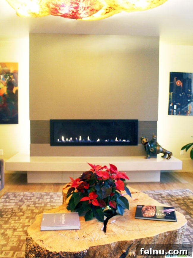 The cozy fireplace in the Inn at the 5th lobby creates a relaxing atmosphere for guests.