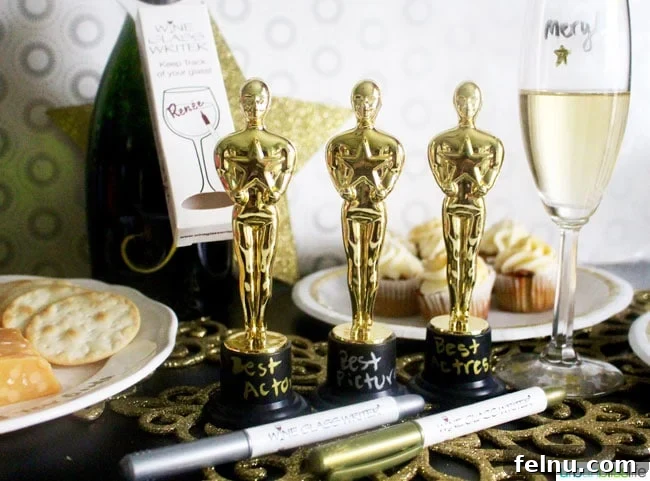Elevate Your Oscar Party with Personalized Wine Glasses 6 Oscar Statuettes for Party Decor