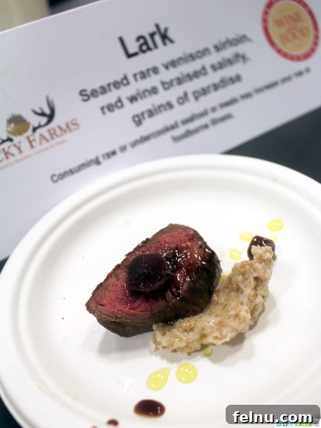 Seared rare venison sirloin