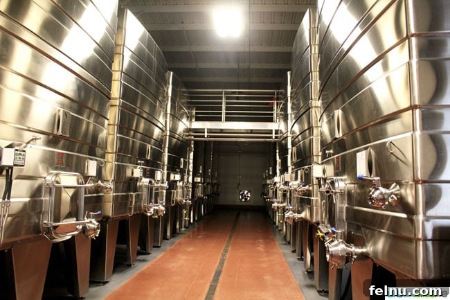 Rodney Strong Vineyards Your Sonoma Wine Escape 18 Rows of modern stainless steel fermentation tanks inside the winery