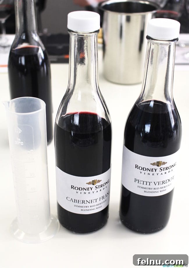 Rodney Strong Vineyards Your Sonoma Wine Escape 24 Bottles of different wine varietals set up for blending
