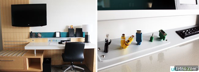 A SmartDesk in a guest room at the Delta Victoria Ocean Pointe Resort.