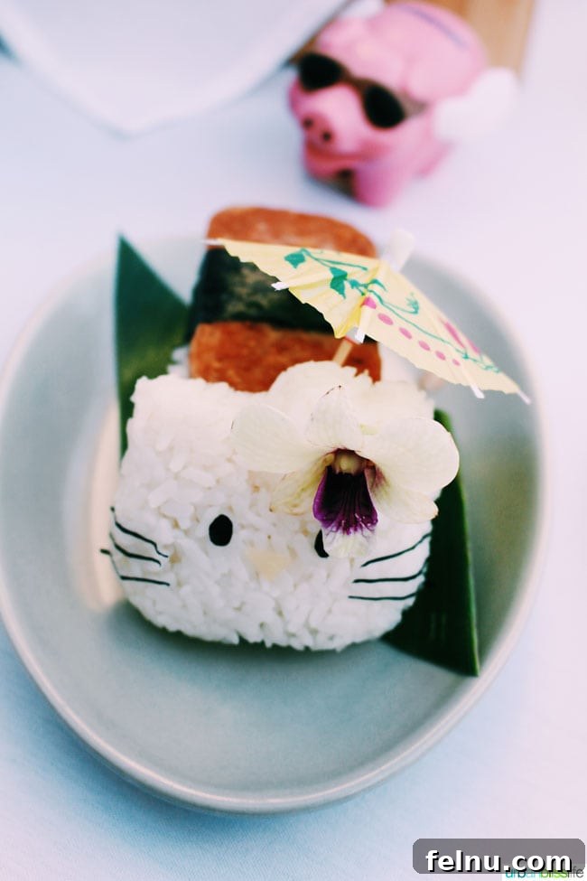 Adorable Hello Kitty themed SPAM Musubi, a creative twist on a Hawaiian classic