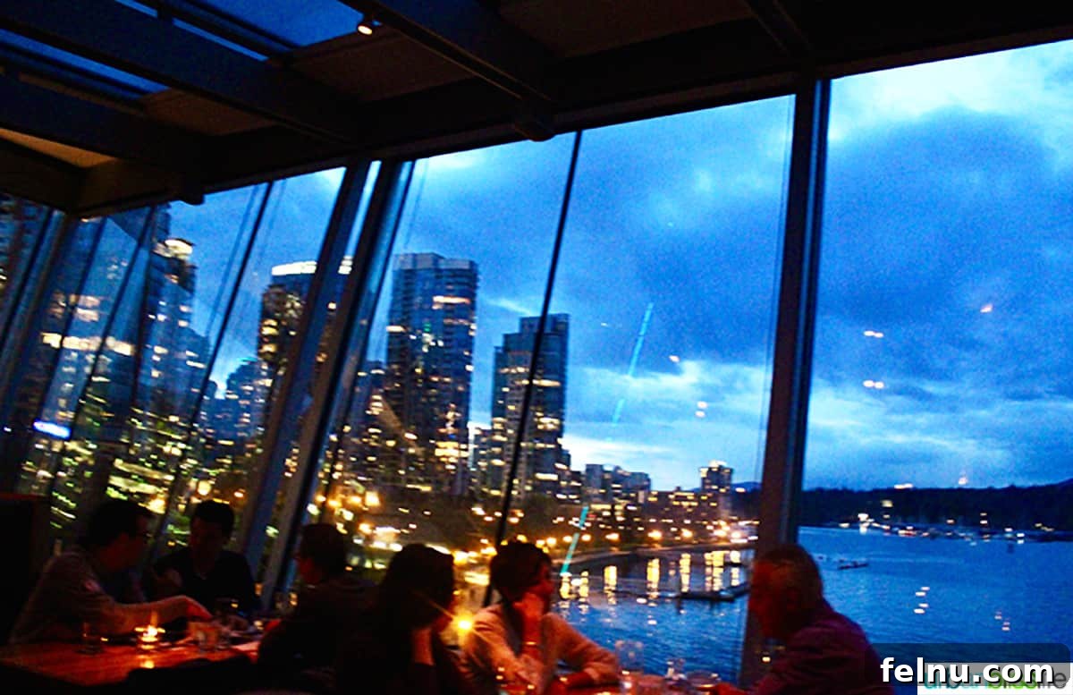 Vancouver BC's Cactus Club Cafe 15 night sky view at Cactus Club Cafe Coal Harbour Vancouver BC.