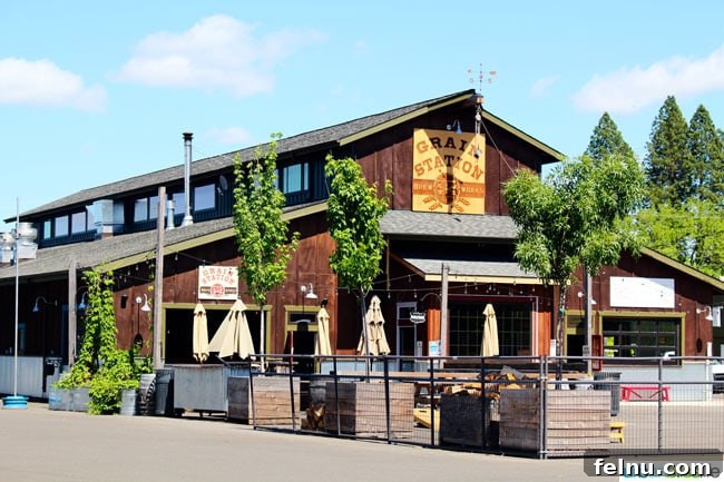 Sip and Stroll McMinnville 8 The inviting exterior of The Grain Station, a popular craft beverage spot in McMinnville.