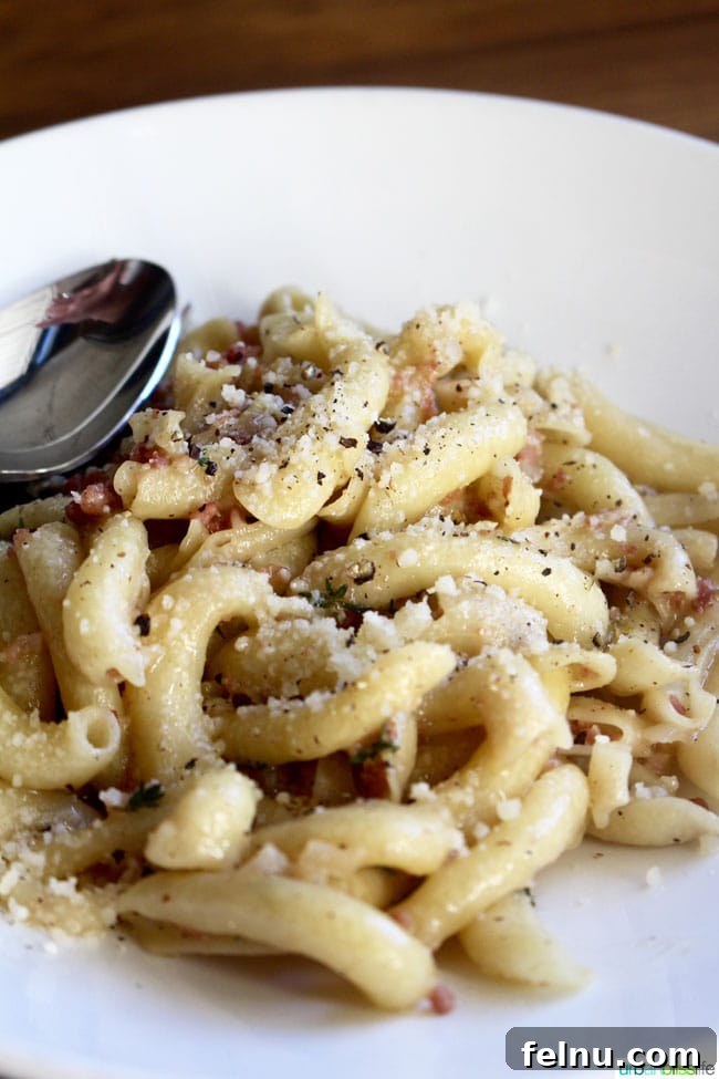 The Spaccatelli pasta dish at Lincoln Restaurant, featuring smoked tallow, speck, and sherry.