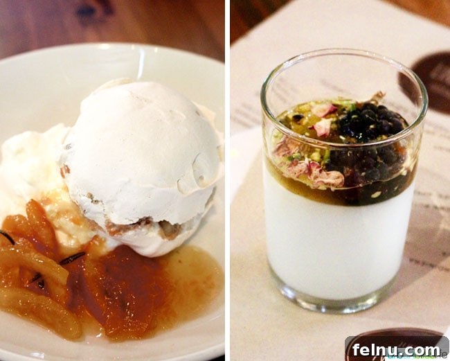 The Brutti ma Buoni and Malabi Israeli Milk Pudding desserts at Lincoln Restaurant.