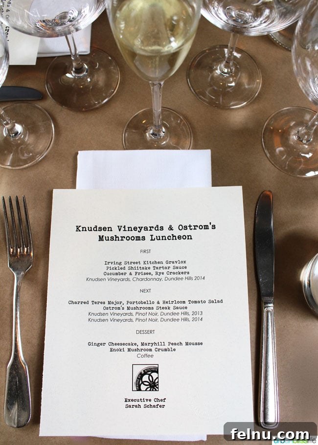 Mushroom Wine Pairing Experience 3 Knudsen Vineyards Wine and Mushroom Pairing Luncheon Menu