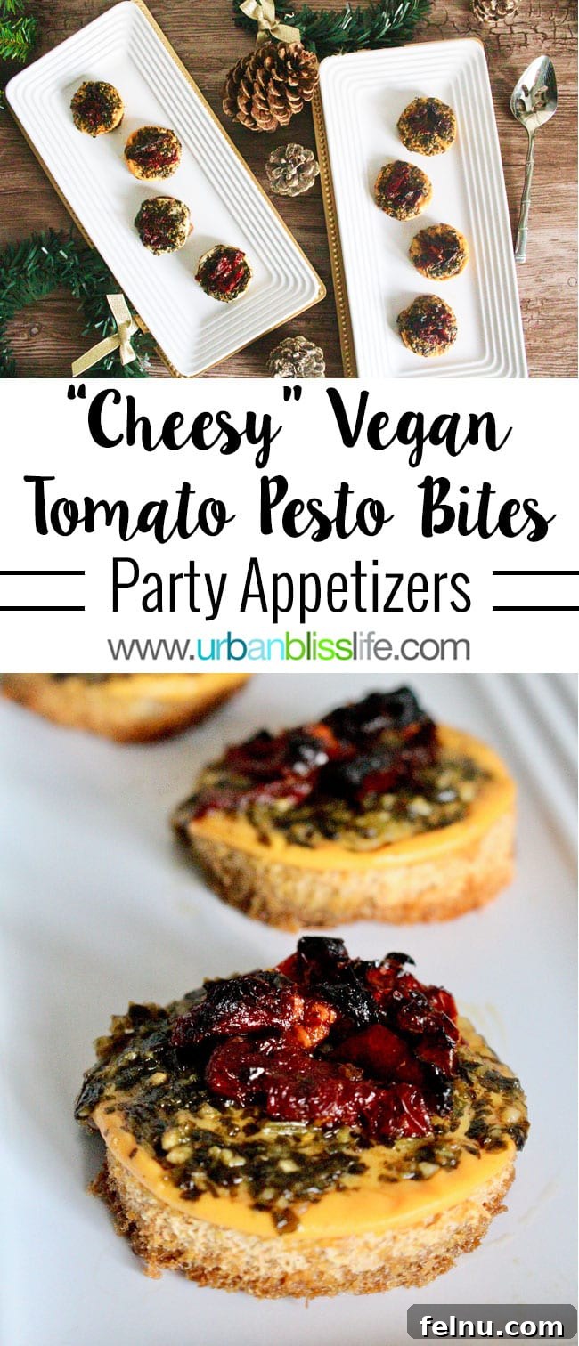 Savory "Cheesy" Vegan Tomato Pesto Bites 2 Delightful "Cheesy" Vegan Tomato Pesto Bites: A perfect plant-based appetizer recipe.