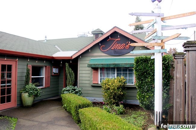 Tina's: Distinctive Dining in Oregon's Wine Country 2 The charming exterior of Tina's Bistro in Dundee, Oregon, inviting visitors to one of the best Dundee Oregon restaurants.