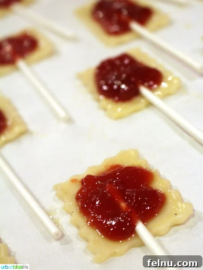 Dough squares filled with jam