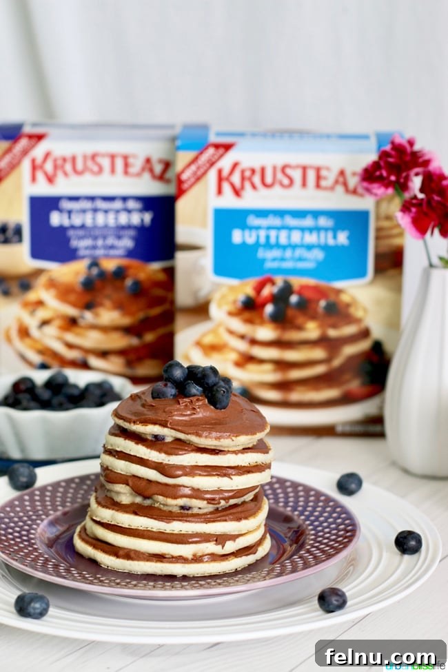 Pancake Cake Stacks with Dairy-Free Chocolate Frosting recipe on UrbanBlissLife.com