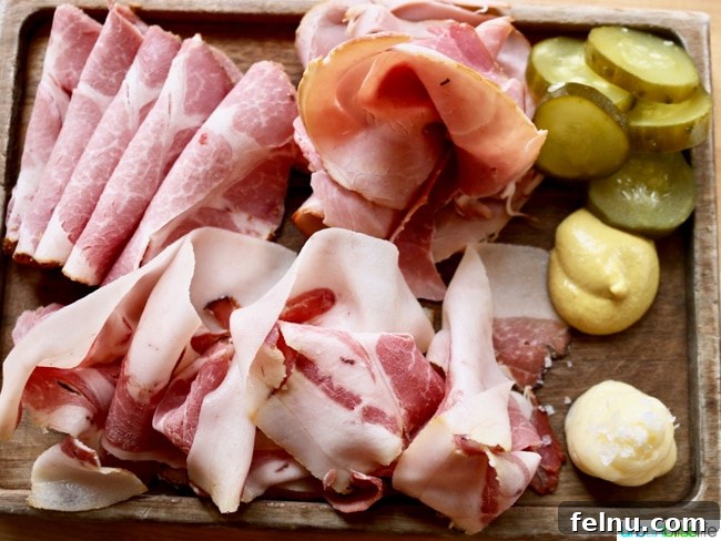 Olympia Provisions Unveils Handcrafted Landrauchschinken 5 Elegant charcuterie board featuring Olympia Provisions Landrauchschinken, Capicola, and Sweetheart ham