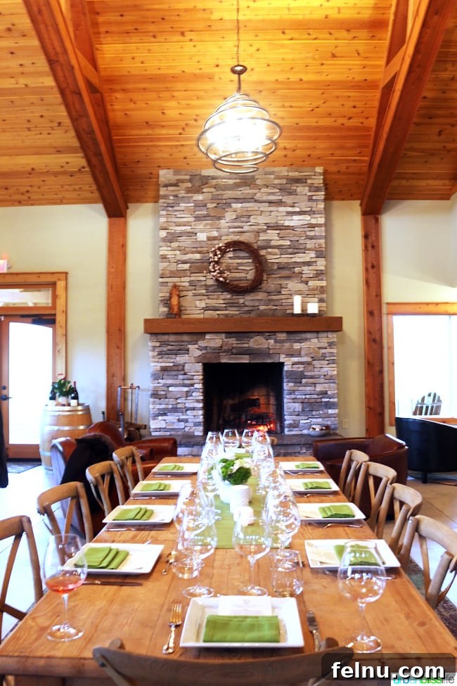 Divio Estate: A Taste of Burgundy in the Willamette Valley 11 Domaine Divio table setting with fireplace