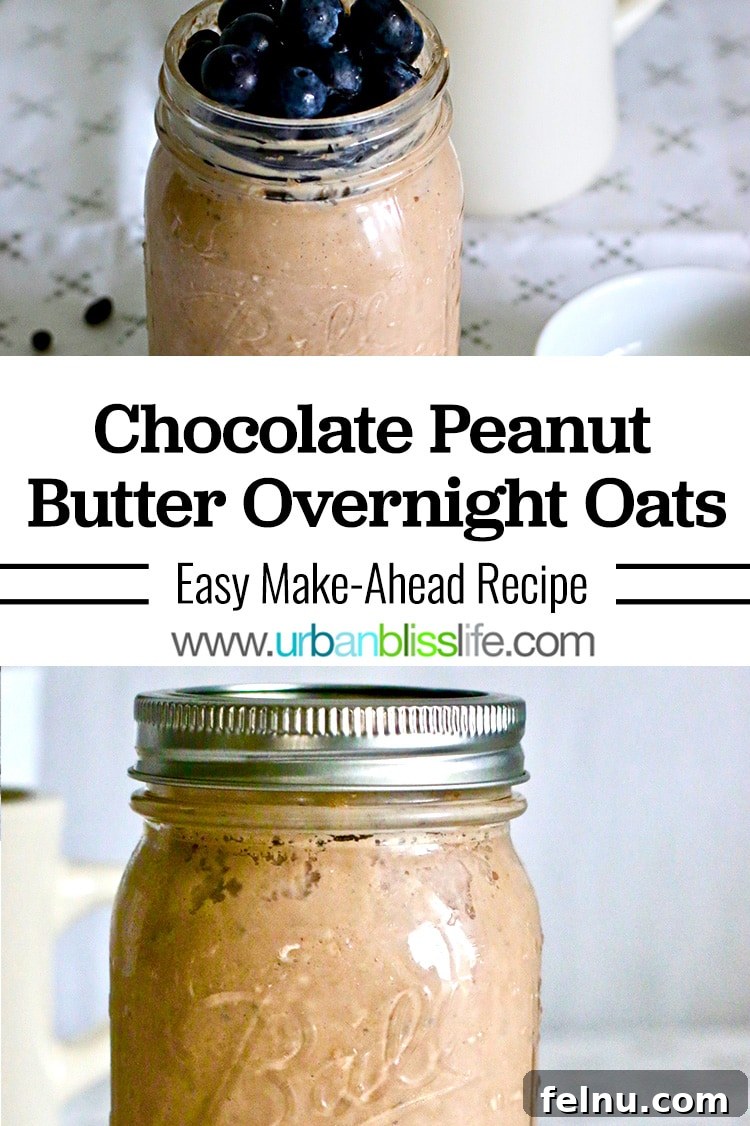 Delicious Chocolate Peanut Butter Overnight Oats in a jar