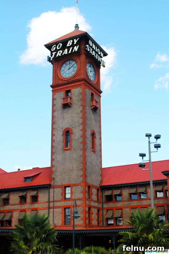 50 Unforgettable Kid-Friendly Adventures in Portland 4 The historic and grand Union Station, Portland's iconic Amtrak train station, stands against a clear sky.