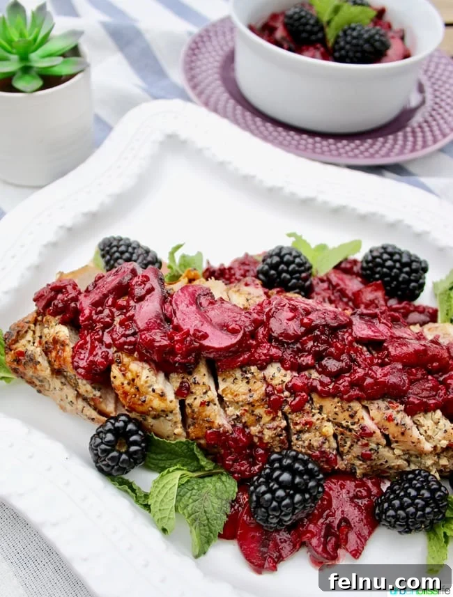 Blackberry Glazed Pork Tenderloin 6 Pork Tenderloin with Blackberry Bacon Sauce recipe on UrbanBlissLife.com