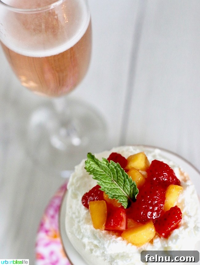 Mini Pavlovas with Summer Fruits and Whipped Cream 12 Pavlova Mini Cakes with Glass of Rose