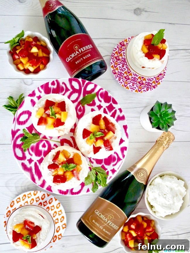 Mini Pavlovas with Summer Fruits and Whipped Cream 8 Gloria Ferrer Brut Rose with Mini Pavlova Cakes