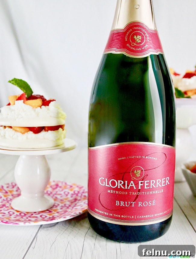 Mini Pavlovas with Summer Fruits and Whipped Cream 9 Gloria Ferrer Brut Rose Bottle