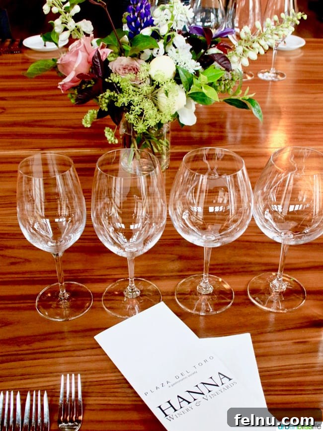 Hanna Winery & Vineyard - A Taste of California: Wine Pairing Dinner 5 Hanna Winery Wine Glasses and Menu