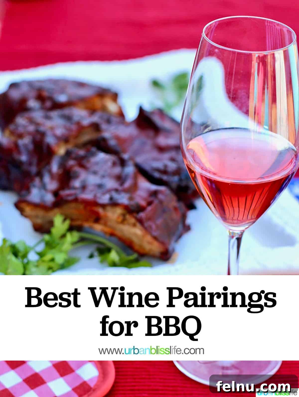Sip, Sizzle, Savor: Wines That Perfect Your BBQ 2 A glass of exquisite red wine sits beside a plate of perfectly grilled BBQ ribs, with text overlay reading 'Best Wine Pairings for BBQ.'