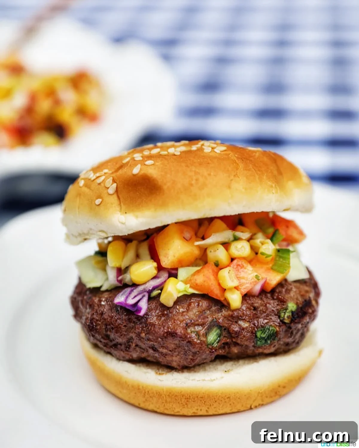 Sip, Sizzle, Savor: Wines That Perfect Your BBQ 4 An appetizing Asian beef burger, richly garnished with a vibrant summer slaw, presenting a perfect culinary match.