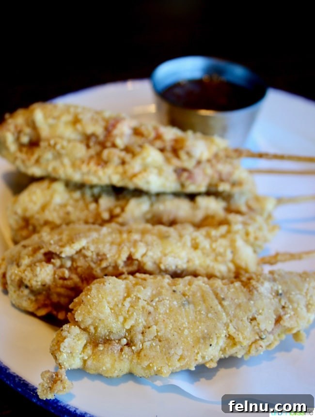 Line and Lure Fresh Catch & Craft Brews 8 Lobster Corn Doggies appetizer at Line and Lure restaurant, Ridgefield WA