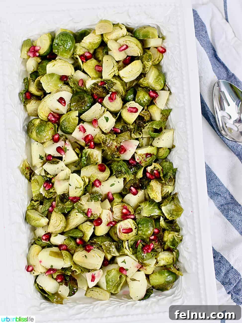 Tossing Brussels sprouts and apples with olive oil and cider