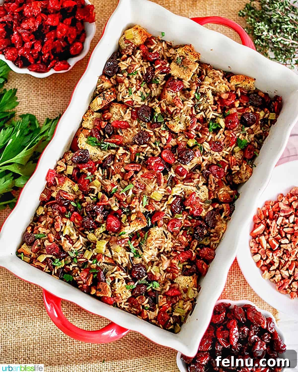 A Festive Harvest Stuffing 6 Wild Rice Dressing with Cranberries Cherries Pecans Set 2021 EDIT