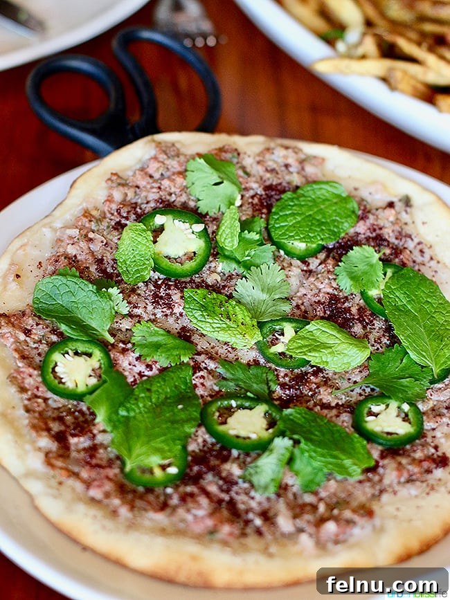 Lamb Flatbread at Ray Restaurant, Portland, Oregon.