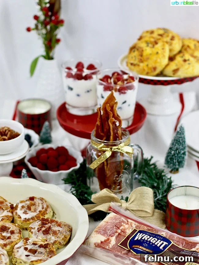 Sizzling Bacon Bars for Brunch Bliss 8 A festive holiday breakfast bar featuring premium, crispy bacon strips