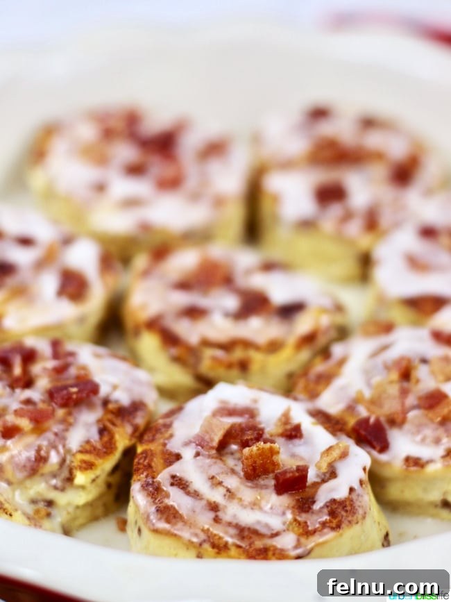 Sizzling Bacon Bars for Brunch Bliss 4 Sweet cinnamon rolls topped with savory bacon crumbles, a perfect brunch combination