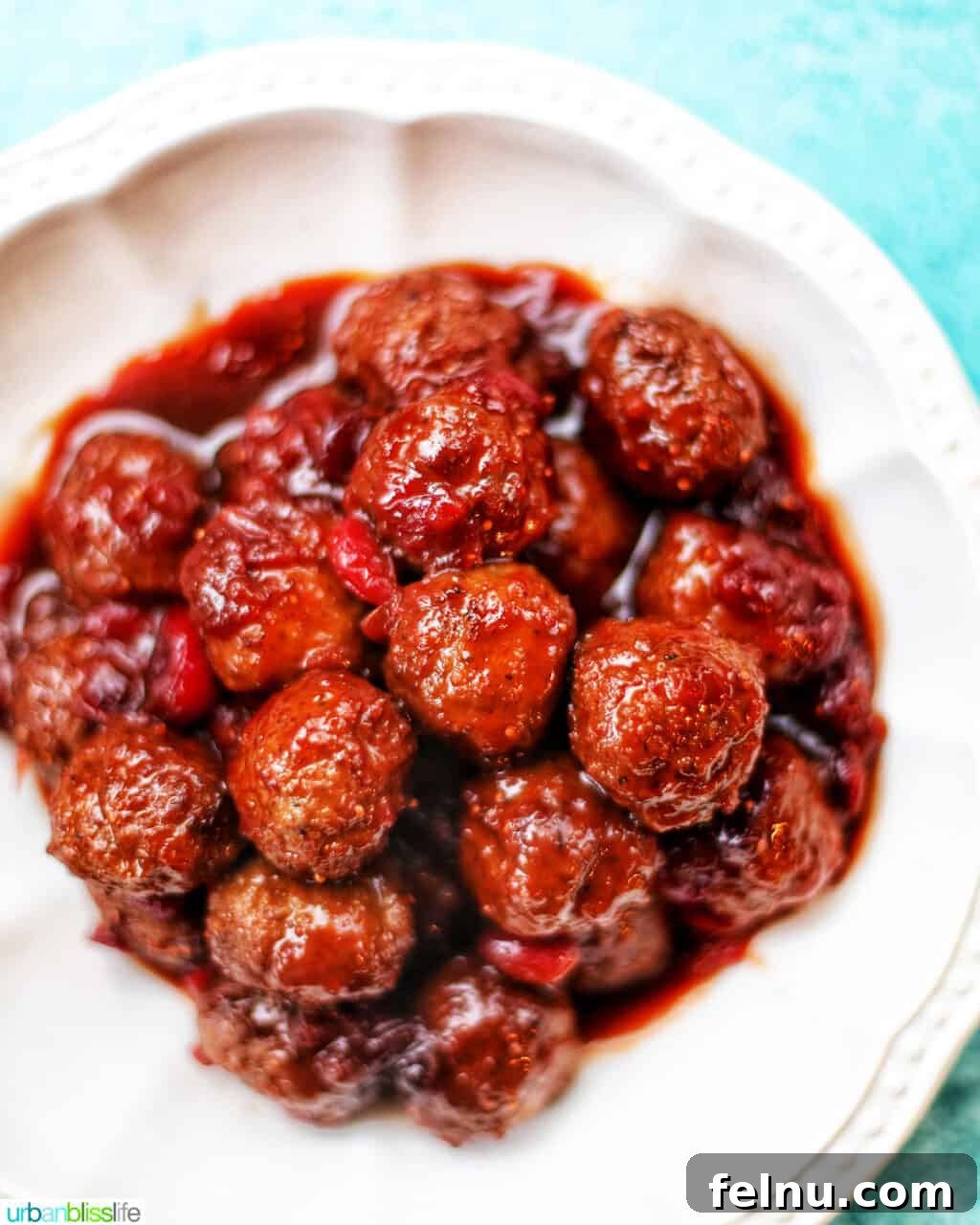 Sweet and Tangy Cranberry Glazed Meatballs 12 bowl of cranberry meatballs ready to serve