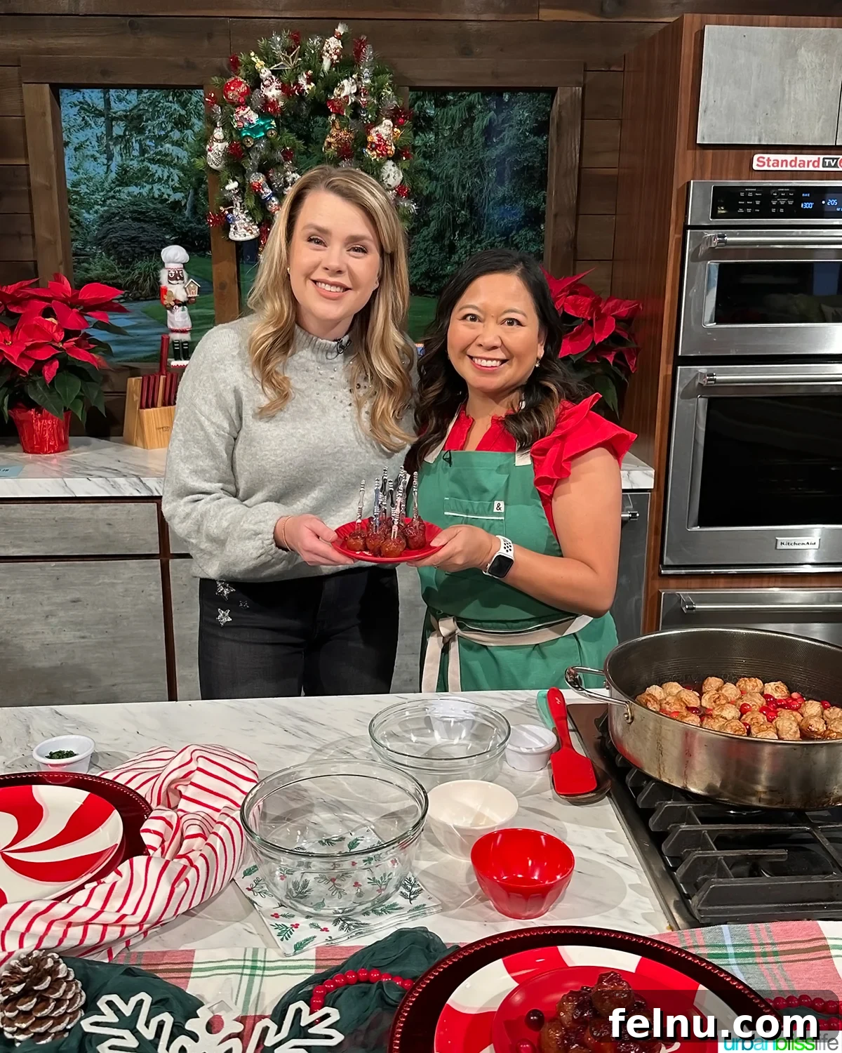 Sweet and Tangy Cranberry Glazed Meatballs 3 Marlynn Schotland making Cranberry Meatballs on KATU-TV AfternoonLive