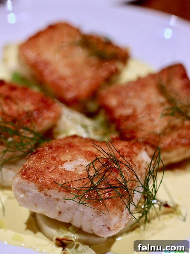 Tanner Creek Tavern: Pearl District Urban Hearth 12 Potato Crusted Sturgeon with fennel confit and saffron cream at Tanner Creek Tavern, a fresh and innovative seafood dish.